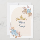 Boho Dusty Blue Floral Mexican Quinceañera Invitat Einladung (Rückseite)