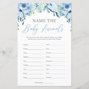Boho Dusty Blue Floral Name The Baby Animals