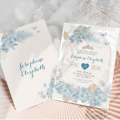 Boho Dusty Blue Floral Pampas Girl's Quinceañera Einladung