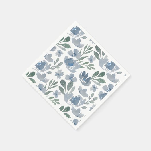 Boho Dusty Blue Floral Pattern Wedding Serviette (Ecke)