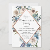 Boho Dusty Blue Floral Rose Gold Retirement Party Einladung (Vorderseite)