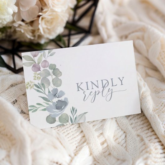 Boho Dusty Blue Floral RSVP Wedding  Karte