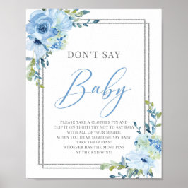 Boho dusty blue floral sagt nicht, Baby sign game Poster