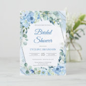 Boho Dusty Blue Floral Silver Geometric Bridal Einladung (Stehend Vorderseite)