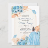 Boho Dusty Blue Floral Spanish Girl XV Años Invita Einladung (Vorderseite)