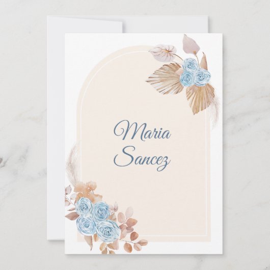 Boho Dusty Blue Floral Spanish Girl XV Años Invita Einladung (Rückseite)