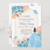 Boho Dusty Blue Floral Spanish Girl XV Años Invita Einladung (Vorne/Hinten)