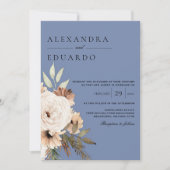 Boho Dusty Blue Floral Wedding Einladung (Vorderseite)