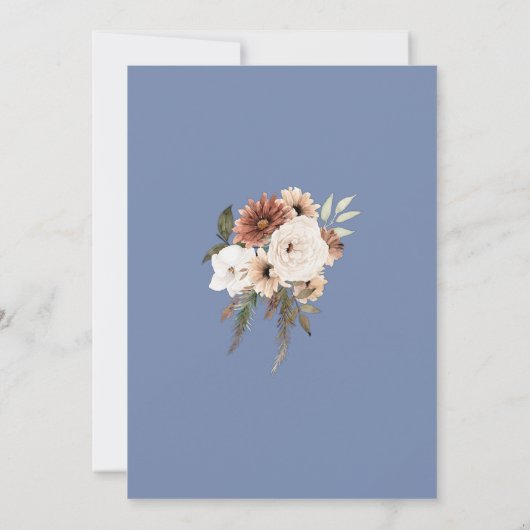 Boho Dusty Blue Floral Wedding Einladung (Rückseite)