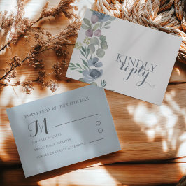 Boho Dusty Blue Floral Wedding RSVP 