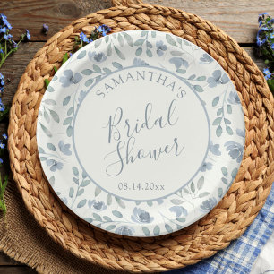 Boho Dusty Blue Florale Hochzeitsparty  Pappteller