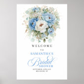 Boho Dusty Blue Flowers Bridal Shower Welcome Poster (Vorne)