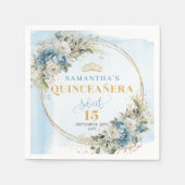 Boho Dusty Blue Flowers Gold Quinceañera Napkins Serviette (Vorderseite)