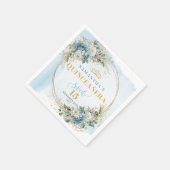 Boho Dusty Blue Flowers Gold Quinceañera Napkins Serviette (Ecke)