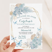Boho Dusty Blue Flutter über Butterfly Geburtstag