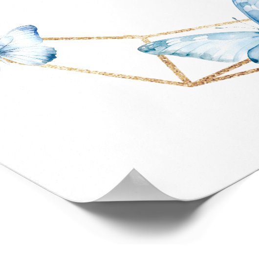 Boho Dusty Blue Flutter über Butterfly Willkommen Poster (Ecke)