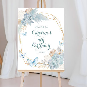 Boho Dusty Blue Flutter über Butterfly Willkommen Poster