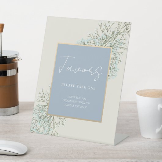 Boho Dusty Blue Gastgeschenke Hochzeiten Sockelschild (In SItu)