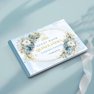 Boho Dusty Blue Gold Eukalyptus Floral Anmeldebuch Gästebuch