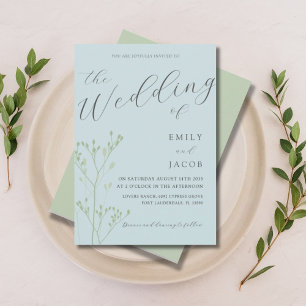 Boho Dusty Blue & Green Botanical Wedding Einladung