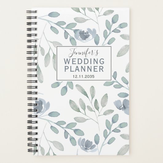 Boho Dusty Blue & Green Pattern Hochzeitsplaner Planer (Vorderseite)
