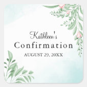 Boho Dusty Blue Greenery Erste Heilige Bestätigung Quadratischer Aufkleber (Vorderseite)
