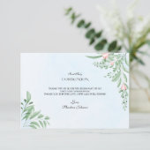 Boho Dusty Blue Greenery Heilige Kommunion Dankeskarte (Stehend Vorderseite)