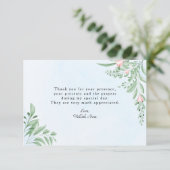 Boho Dusty Blue Greenery Taufe Foto Dankeskarte (Stehend Vorderseite)