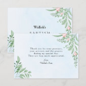 Boho Dusty Blue Greenery Taufe Foto Dankeskarte (Vorne/Hinten)