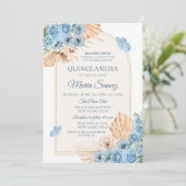 Boho Dusty Blue Mexican Girl Quinceañera Einladung (Stehend Vorderseite)