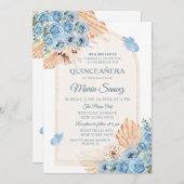 Boho Dusty Blue Mexican Girl Quinceañera Einladung (Vorne/Hinten)