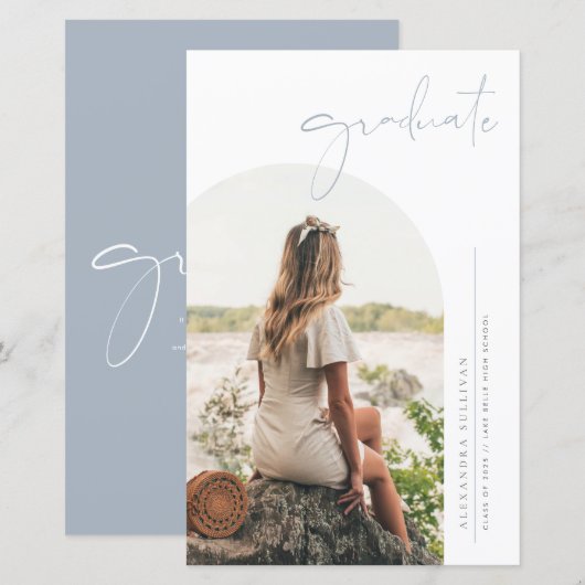Boho Dusty Blue Minimalistisch Arch Foto Abschluss (Vorne/Hinten)