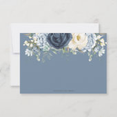 Boho Dusty Blue Navy Elfenbeinblütenhochzeit RSVP Karte (Rückseite)