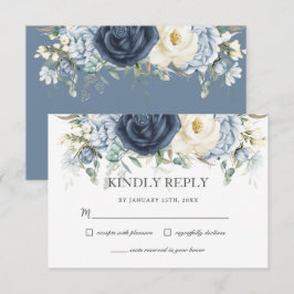 Boho Dusty Blue Navy Elfenbeinblütenhochzeit RSVP Karte