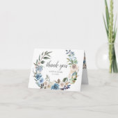 Boho Dusty Blue Neutral Blume Hochzeit Dankeskarte (Vorderseite)