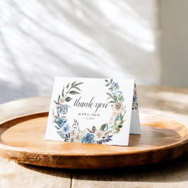 Boho Dusty Blue Neutral Blume Hochzeit Dankeskarte