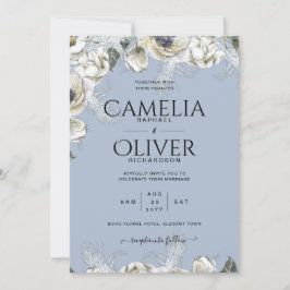 BOHO Dusty Blue Pampas Floral Wedding Einladung