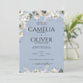 BOHO Dusty Blue Pampas Floral Wedding Einladung (Stehend Vorderseite)