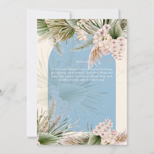 BOHO Dusty Blue Peach Pampas Grass Wedding Einladung (Rückseite)
