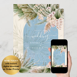 BOHO Dusty Blue Peach Pampas Grass Wedding Einladung