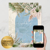 BOHO Dusty Blue Peach Pampas Grass Wedding Einladung