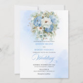 Boho Dusty Blue Peony Gold Floral Wedding Invite Einladung (Vorderseite)