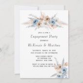 Boho Dusty Blue Pink Peony Engagement Party Einladung (Vorderseite)