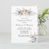 Boho Dusty Blue Pink Peony Engagement Party Einladung (Stehend Vorderseite)