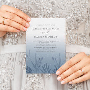 Boho Dusty Blue Pressed Foliage Wedding Einladung