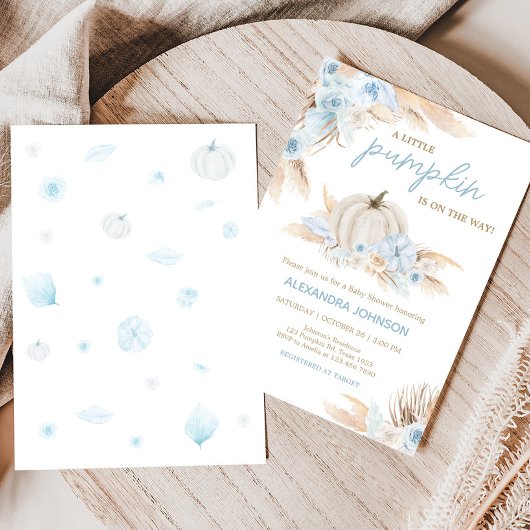 Boho Dusty Blue Pumpkin Baby Shower Einladung