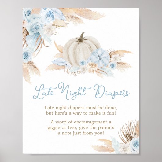 Boho Dusty Blue Pumpkin Spate Night Diapers Poster (Vorne)