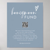 Boho Dusty Blue QR Wedding Honeymoon Fund Poster (Vorne)