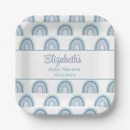 Boho Dusty Blue Rainbow Baby Shower Pappteller