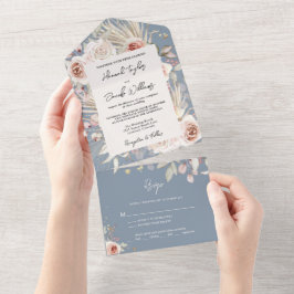 Boho Dusty Blue Rustic Floral mit UAWG Wedding All In One Einladung